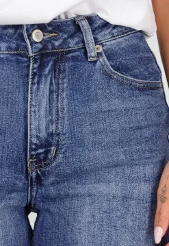 Blauwe Denim Straight Leg Jeans met Hoge Taille en Rechte Pijpen
