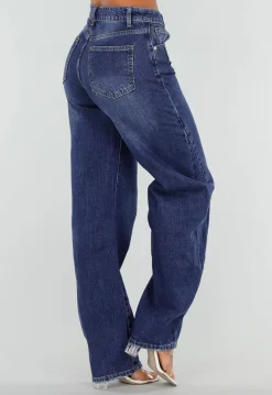 Blauwe Denim Tall Barrel Jeans met Hoge Taille en Lange Pijpen