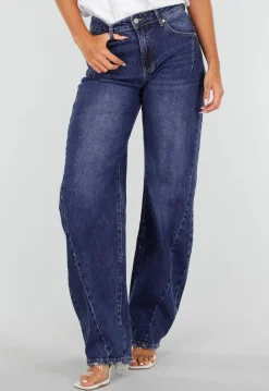 Blauwe Denim Tall Barrel Jeans met Hoge Taille en Lange Pijpen