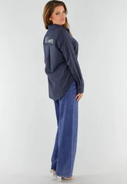 Blauwe Gestreepte Blouse met St. Tropez Borduursel Achterop