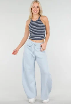 Blauwe Gestreepte Cropped Halter Top met Pads en Stretch