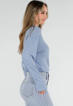 Blauwe Gestreepte Polo Longsleeve met Stretch