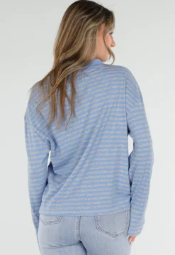 Blauwe Gestreepte Polo Longsleeve met Stretch