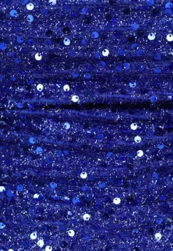 Blauwe Glitter Avondjurk met Gedrapeerde Hals