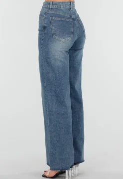 Blauwe High Waist Wide Leg Stretch Jeans met Wassing