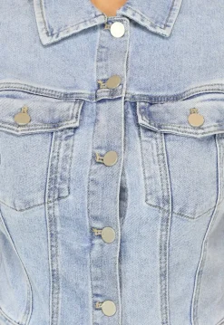 Blauwe Jeans Jumpsuit met Korte Mouwen en Straight Leg