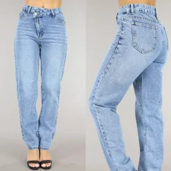 Blauwe Jeans met Schuine Sluiting