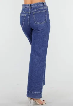 Blauwe Jeans met Stretch en Rechte Pijpen