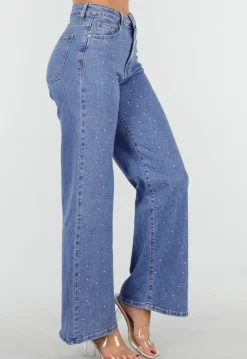 Blauwe Jeans met Stretch en Strassdetails