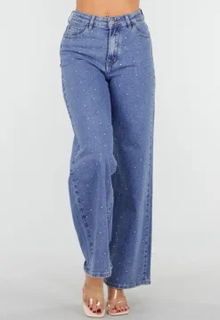 Blauwe Jeans met Stretch en Strassdetails