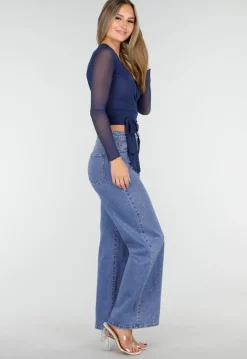 Blauwe Jeans met Stretch en Strassdetails