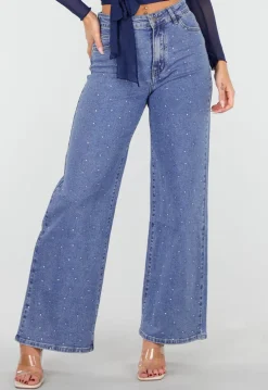 Blauwe Jeans met Stretch en Strassdetails