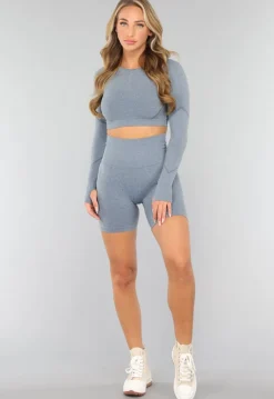 Blauwe Korte Sport Short met Scrunch
