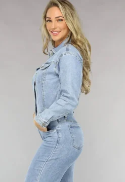 Blauwe Longsleeve Straight Leg Spijker Jumpsuit