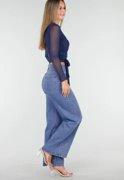 Blauwe Mesh Wrap Top met Striksluiting