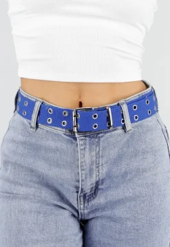 Blauwe Riem met Metalen Oogjes en Gesp