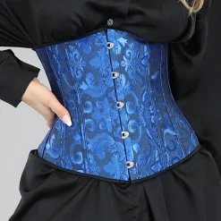 Blauwe Satin Underbust Korset met Borduursels
