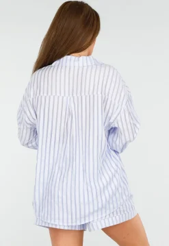 Blauwe Set van Short en Blouse met Streepjes en Elastische Tailleband