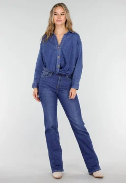 Blauwe Spijkerblouse met Knoopdetail