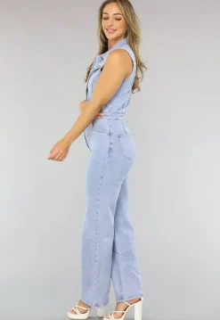 Blauwe Spijkerstof Jumpsuit zonder Mouwen