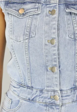Blauwe Spijkerstof Jumpsuit zonder Mouwen
