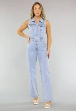 Blauwe Spijkerstof Jumpsuit zonder Mouwen
