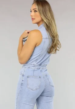 Blauwe Spijkerstof Jumpsuit zonder Mouwen