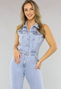 Blauwe Spijkerstof Jumpsuit zonder Mouwen