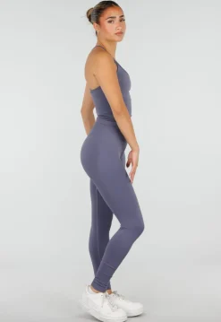 Blauwe Sportset met Halter Top, Legging, Uitneembare Pads en Scrunchdetail