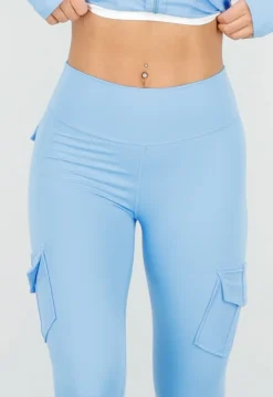 Blauwe Sportset met Scrunch Legging en Vest Cargo Zakjes