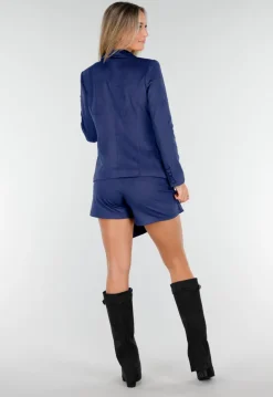 Blauwe Suede Blazer met Dubbele Knopen
