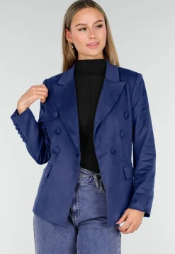 Blauwe Suede Blazer met Dubbele Knopen