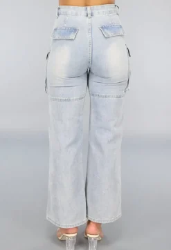 Blauwe Utility Jeans met Wijde Pijpen en Zakken