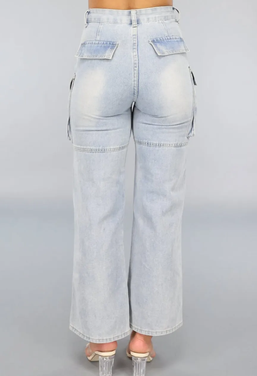Blauwe Utility Jeans met Wijde Pijpen en Zakken