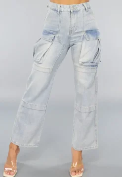 Blauwe Utility Jeans met Wijde Pijpen en Zakken