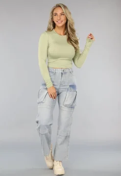 Blauwe Utility Jeans met Wijde Pijpen en Zakken