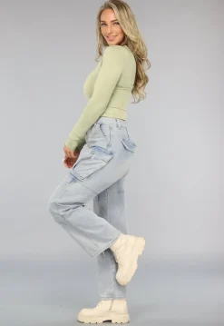 Blauwe Utility Jeans met Wijde Pijpen en Zakken
