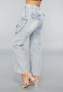 Blauwe Utility Jeans met Wijde Pijpen en Zakken