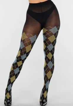Blauw Gele Panty met Argyle Print