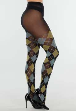 Blauw Gele Panty met Argyle Print