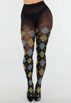 Blauw Gele Panty met Argyle Print