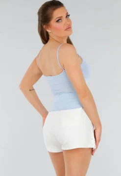 Blauw Hemd met Stretch, Stevige Cups en Vierkante Hals