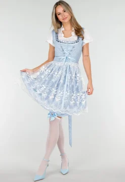 Blauw Oktoberfest Jurkje met Wit Kant en Vetersluiting