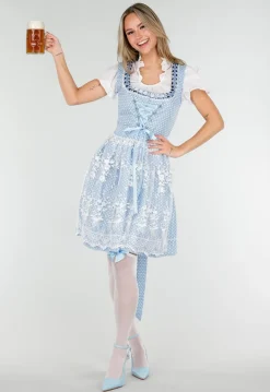 Blauw Oktoberfest Jurkje met Wit Kant en Vetersluiting