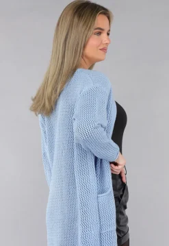Blauw Oversized Gebreid Vest met Gouden Knopen