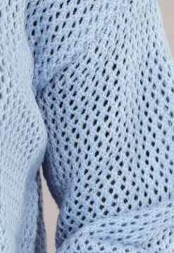 Blauw Oversized Gebreid Vest met Gouden Knopen