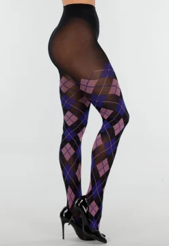 Blauw Roze Panty met Argyle Print