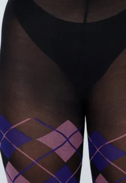 Blauw Roze Panty met Argyle Print