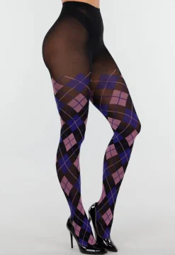 Blauw Roze Panty met Argyle Print