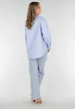 Blauw-Wit Gestreepte Blouse met Strass Steentjes